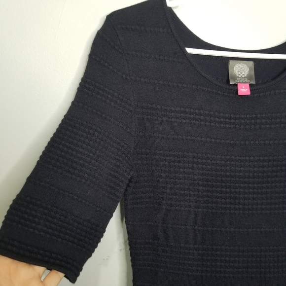 Vince Camuto Knit Fit & Flare Round Neck Small Half Sleeve Navy Blue Dre… - Picture 4 of 11